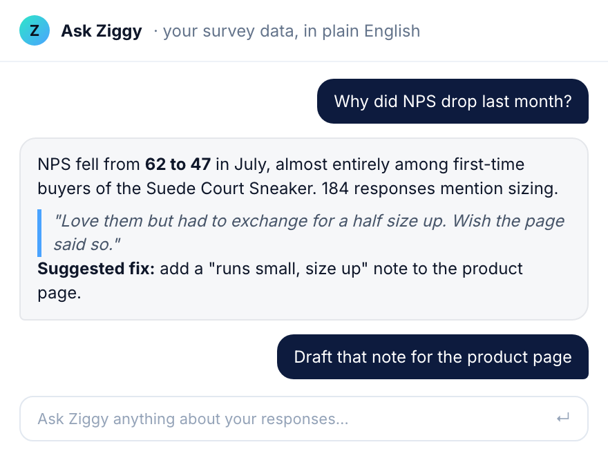 Ask Ziggy answering a question about NPS