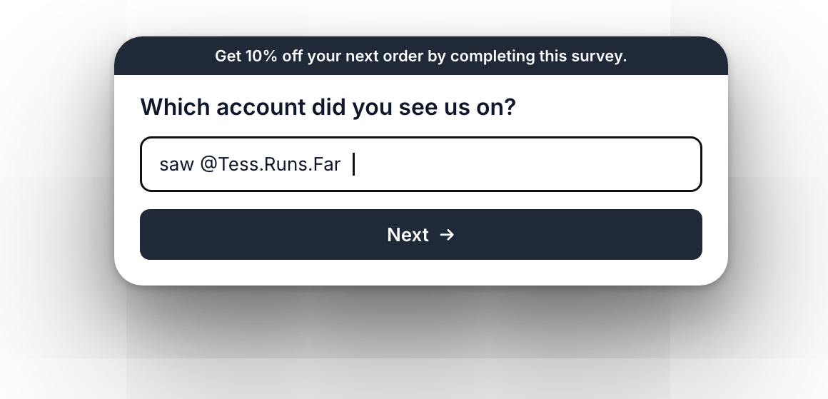 Follow-up question with a typed Instagram handle