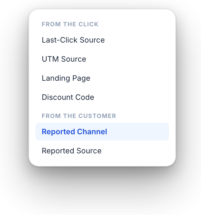 Answers-by picker with click fields and customer-reported fields