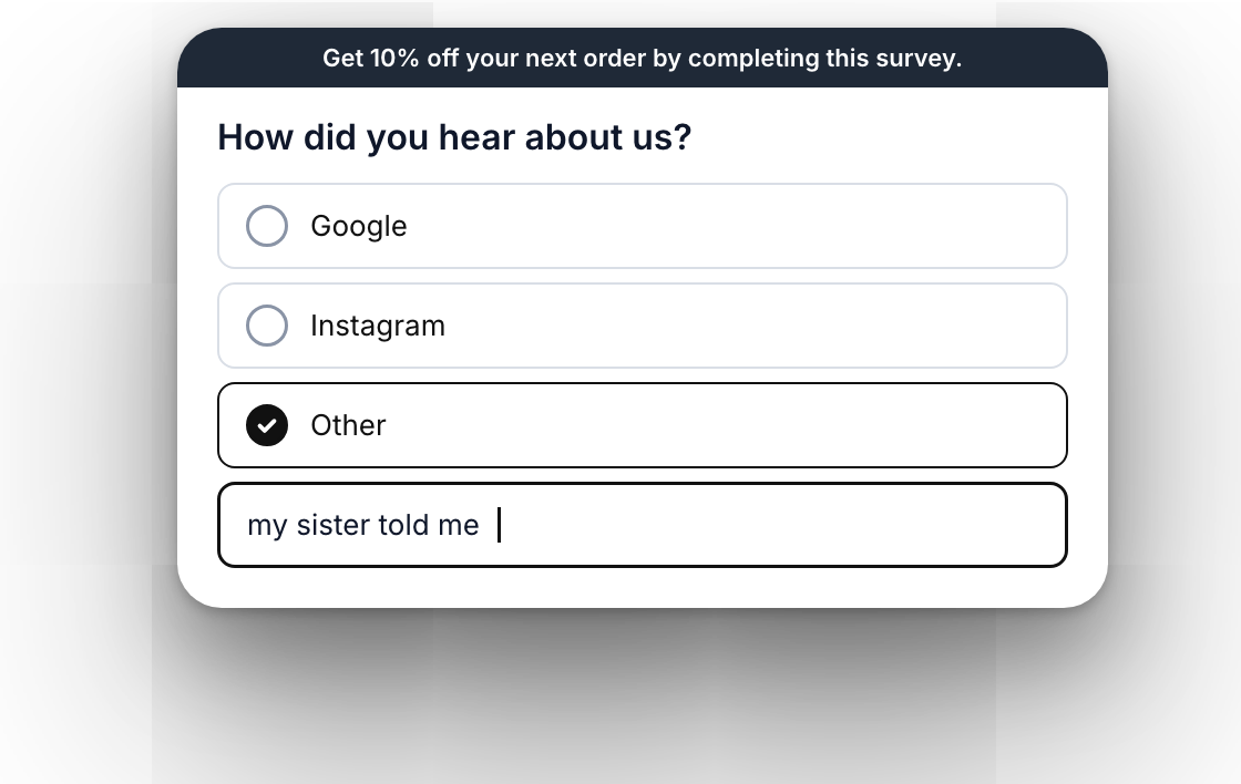 Survey with Other selected and a typed answer
