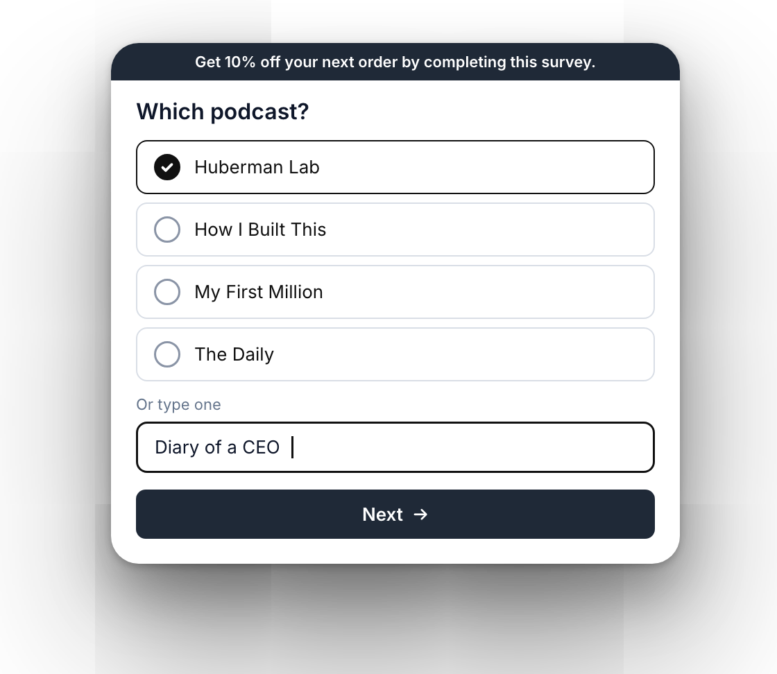 Follow-up question asking which podcast, with a typed answer