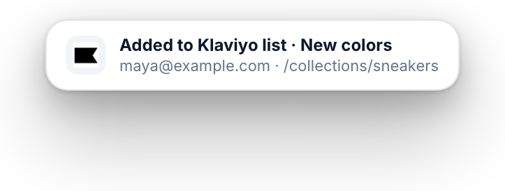 Shopper added to a Klaviyo list for new colors