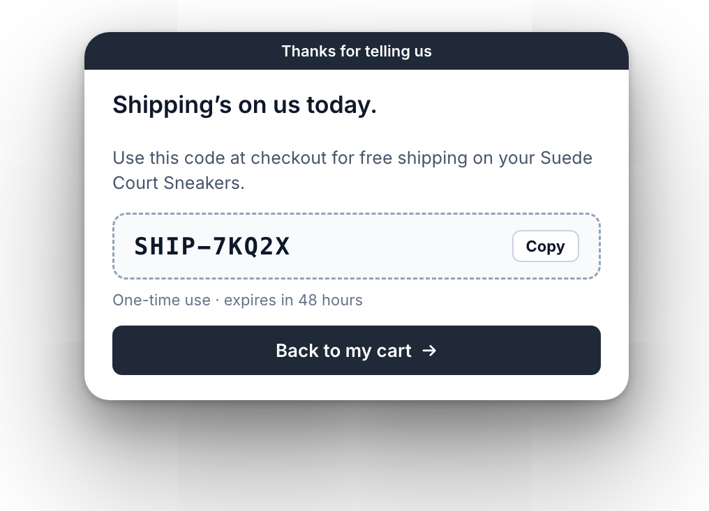 Follow-up with a one-time free-shipping code