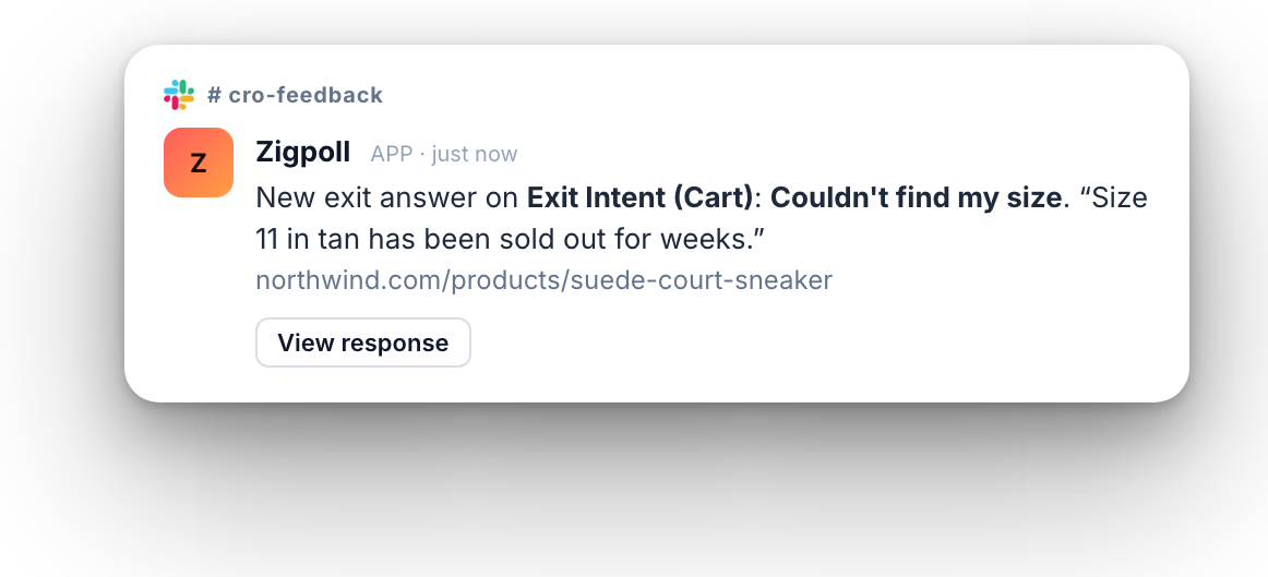 Slack alert for a new exit answer