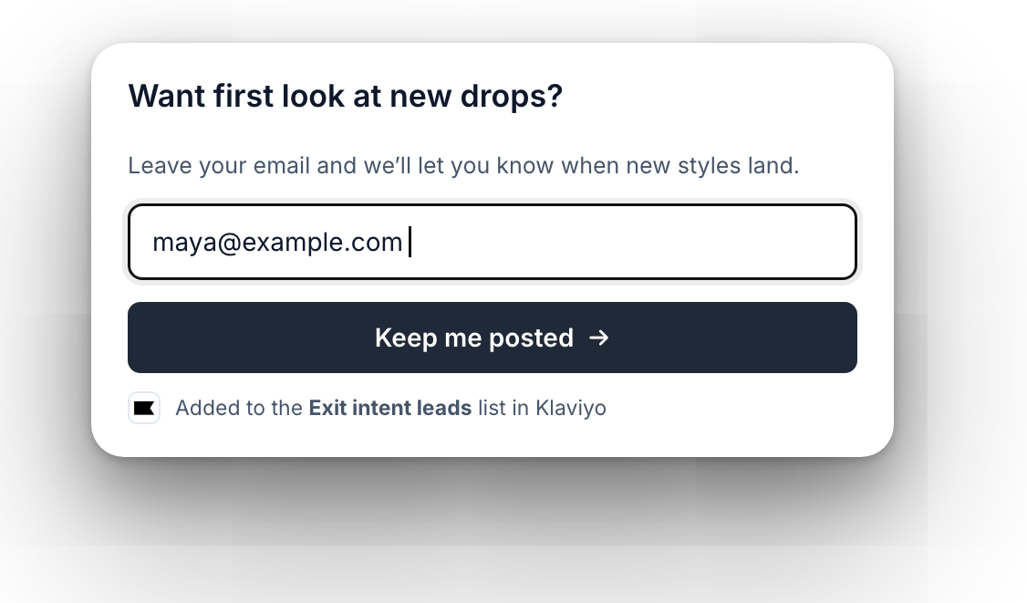 Email signup for shoppers who are just browsing