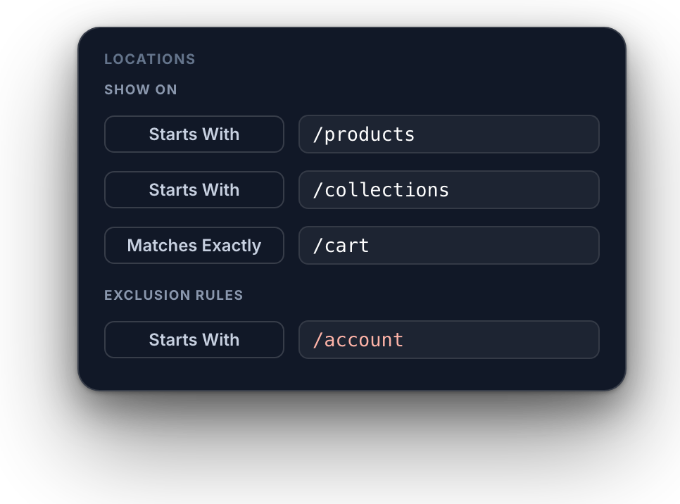Page rules for product, collection and cart pages