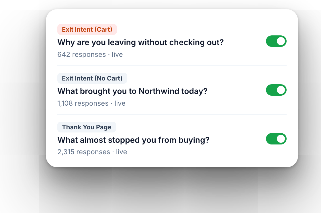 Separate exit surveys for carts with items and empty carts