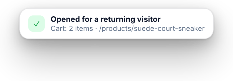 Survey opened for a returning visitor with two items in the cart