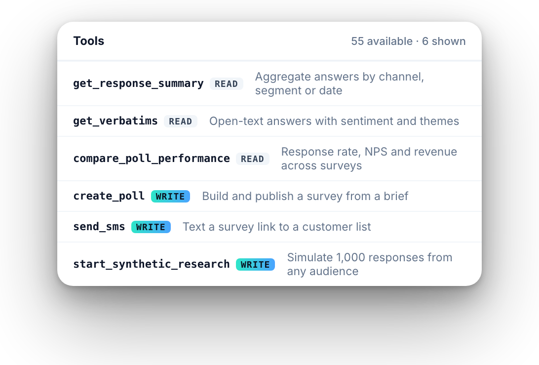 Tool list including read and write tools