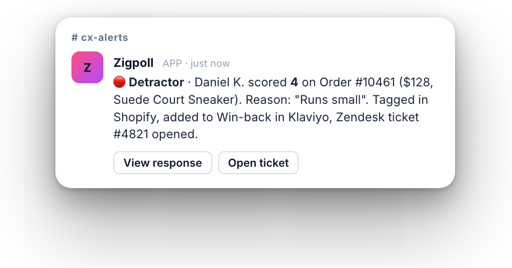 Slack alert for a detractor response