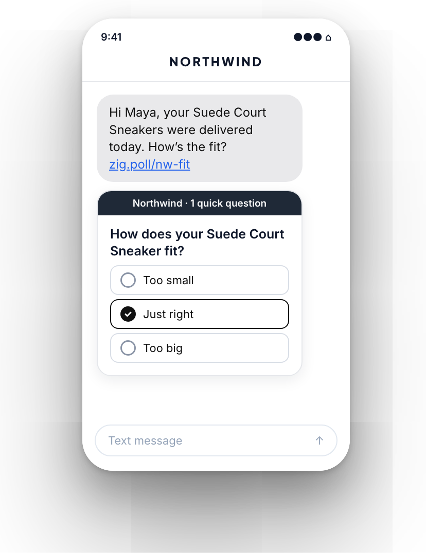 SMS with a survey link after delivery