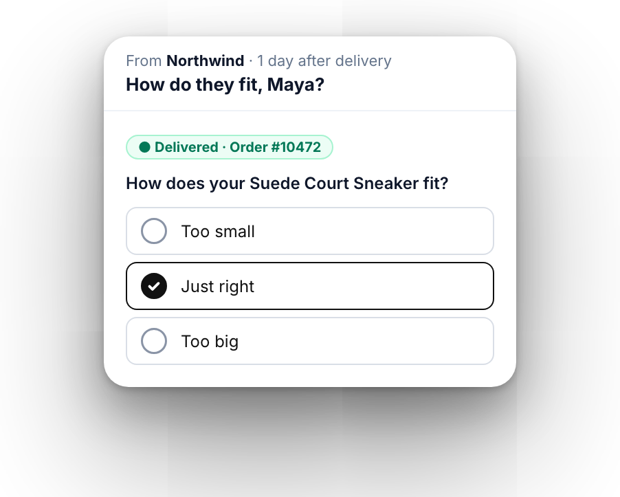 Email sent a day after delivery asking how the sneakers fit